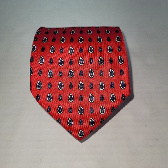 Yves Saint Laurent Tie Men One Size Red Paisley Print Silk Handmade Necktie - Picture 3 of 8